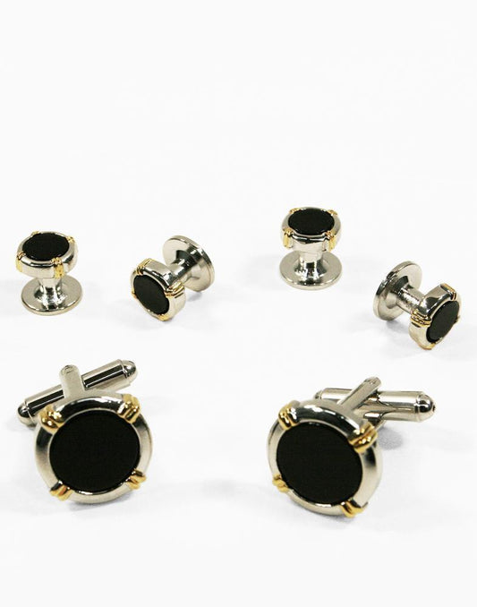 Set Botones & Gemelos Black & Silver